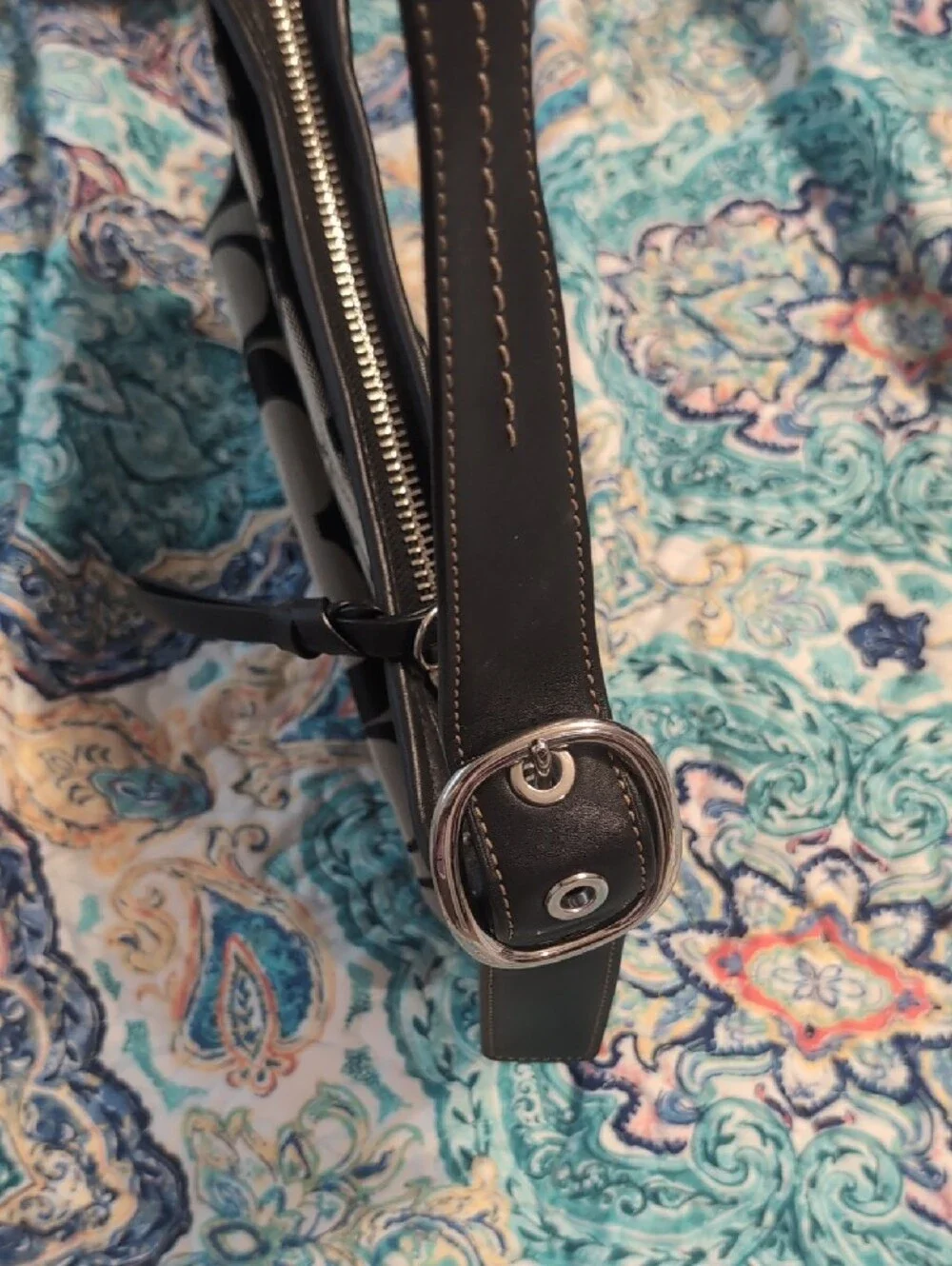 Coach Black and Gray Signature Canvas Shoulder Bag